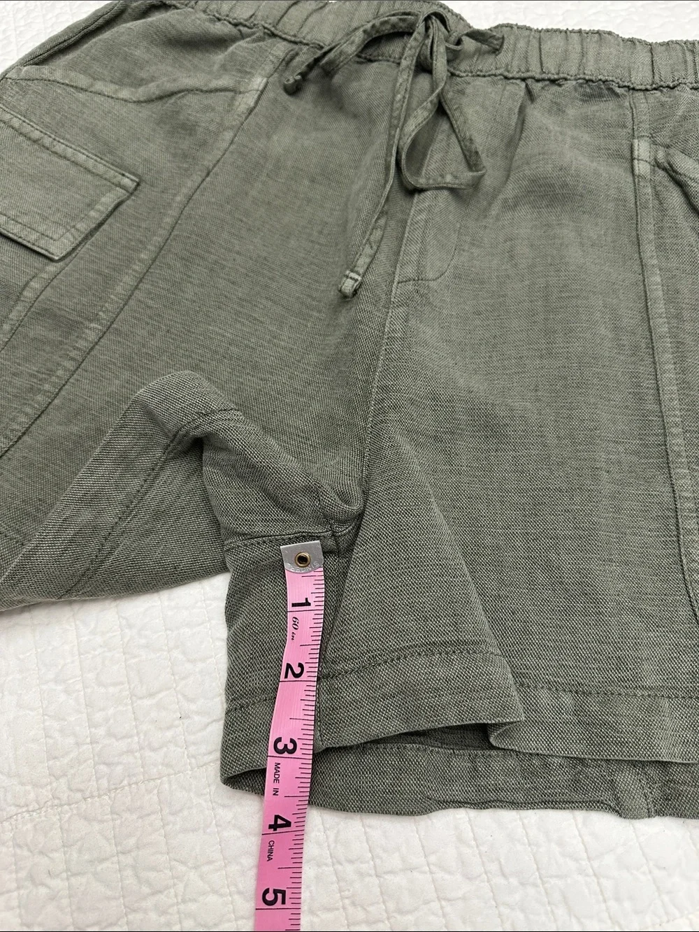 Nicole Miller Medium Linen Blend Olive Green Women's Cargo Drawstring Shorts